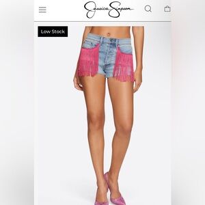 Jessica Simpson Blue Jean Shorts with Red Fringe